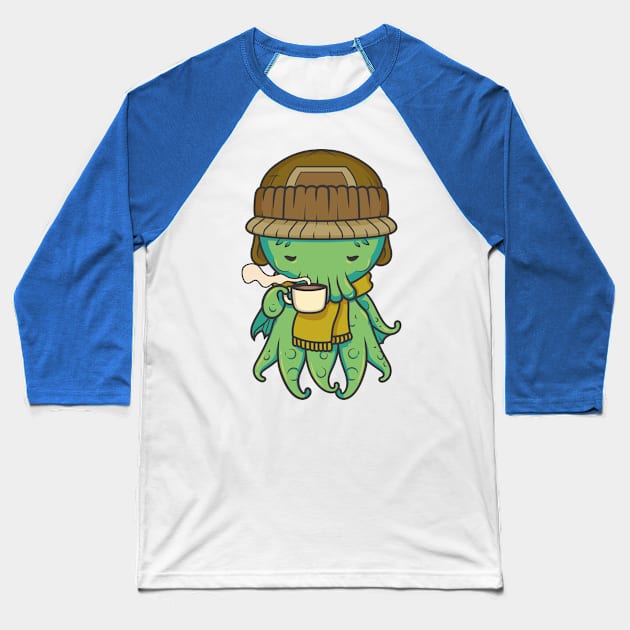 Cute Cthulhu with Hot Chocolate Baseball T-Shirt by LindenDesigns